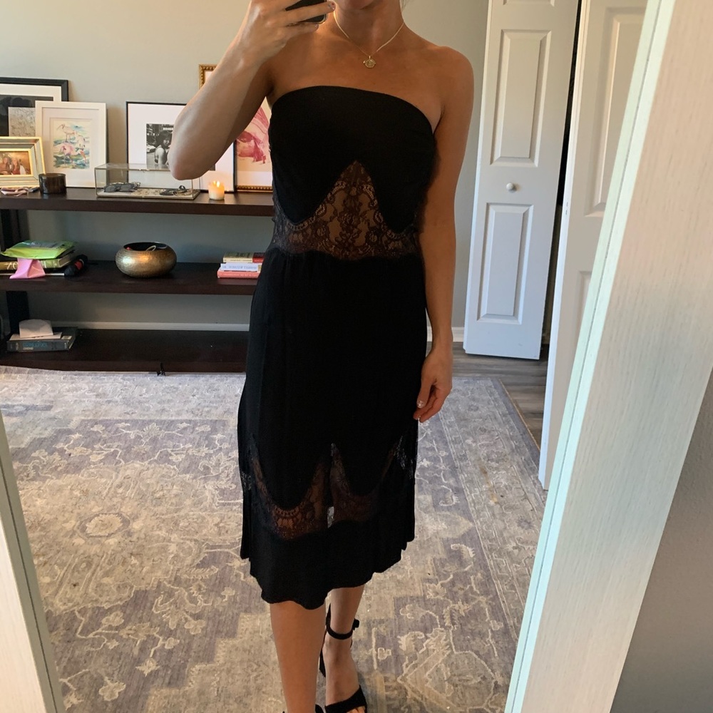 LULU YASMINE Black MIDI Dress Lace Detail